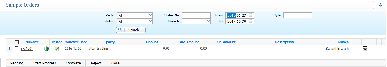 Sample order List
